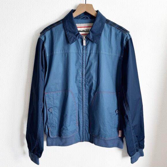 Hunter Jacket Mens Large‎ Blue Full Zip Rain Coat Utility Outdoor Retro Collared